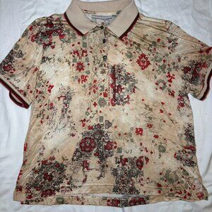 Bette and Court Women's Golf Shirt, Short Sleeve Polo, Sz L, Multicolor, Floral